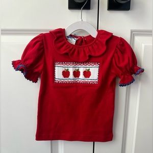 Silly Goose Apple Smocked Red Knit Shirt NWT (Size 12 Months)